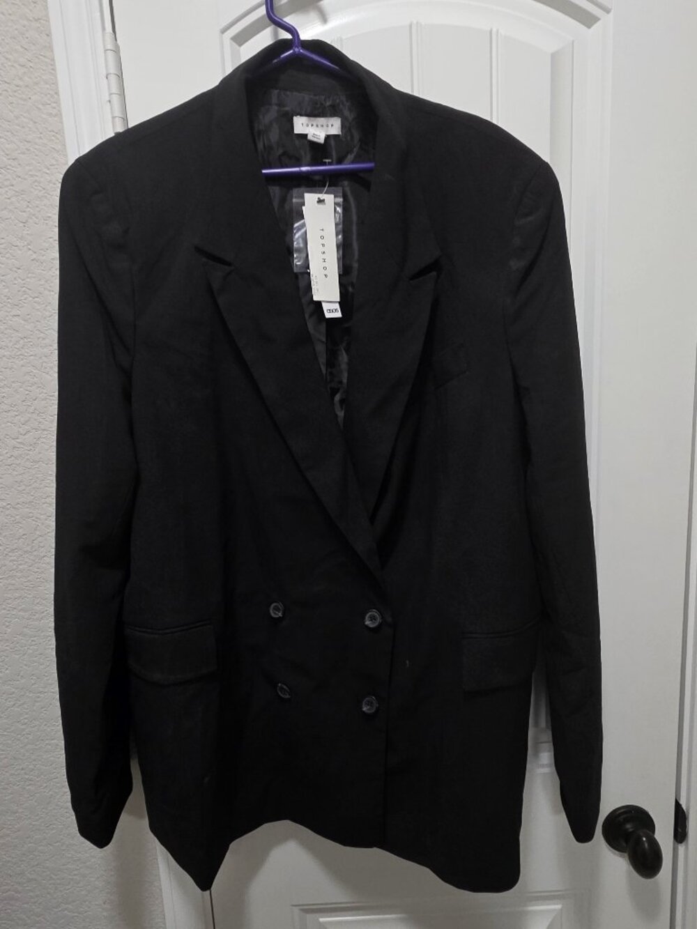 NWT Topshop Black Double Breasted Blazer US 14 Office Career Jacket